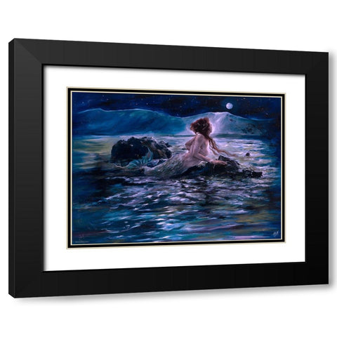 Mermaid- Teal Black Modern Wood Framed Art Print with Double Matting by Wiley, Marta