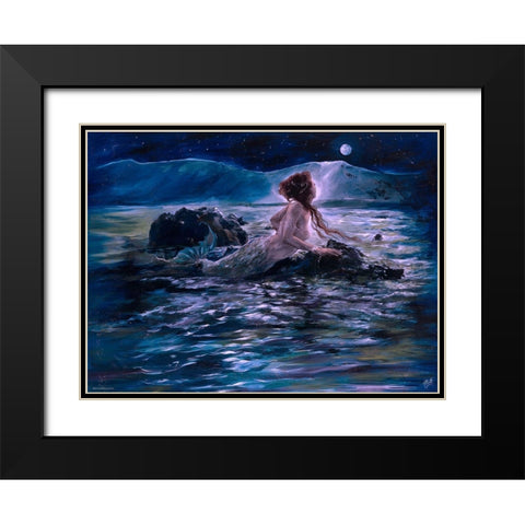 Mermaid- Teal Black Modern Wood Framed Art Print with Double Matting by Wiley, Marta
