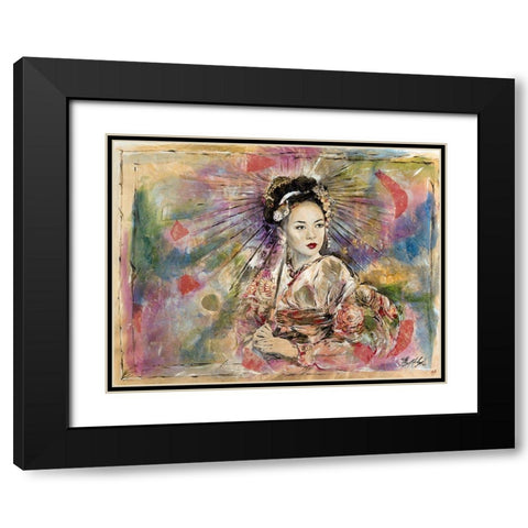 Geisha- Dark Black Modern Wood Framed Art Print with Double Matting by Wiley, Marta