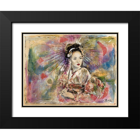 Geisha- Dark Black Modern Wood Framed Art Print with Double Matting by Wiley, Marta