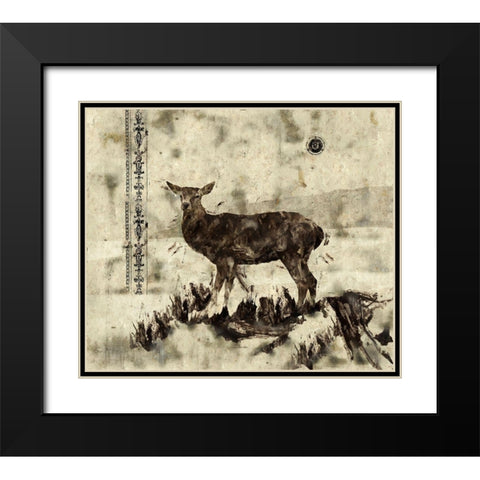 Deer- Beige Black Modern Wood Framed Art Print with Double Matting by Wiley, Marta