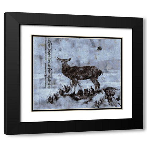 Deer-Blue Black Modern Wood Framed Art Print with Double Matting by Wiley, Marta