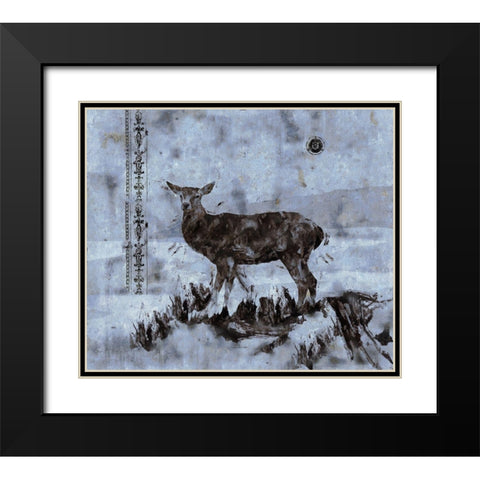 Deer-Blue Black Modern Wood Framed Art Print with Double Matting by Wiley, Marta
