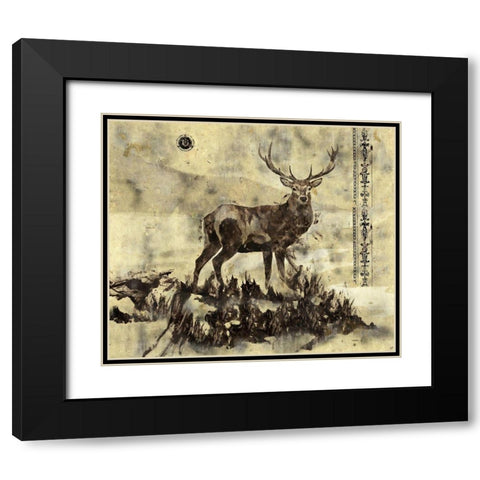 Stag I- Dark Black Modern Wood Framed Art Print with Double Matting by Wiley, Marta