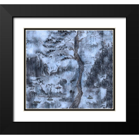 Chinese Landscape Blue Black Modern Wood Framed Art Print with Double Matting by Wiley, Marta