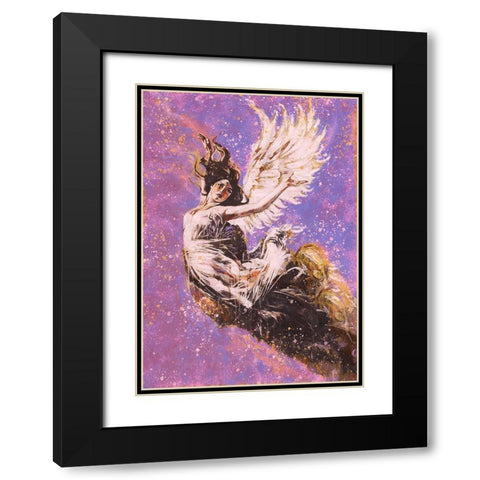 Pink Angel Falling I Black Modern Wood Framed Art Print with Double Matting by Wiley, Marta
