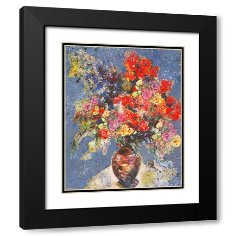 Red And Blue Floral Black Modern Wood Framed Art Print with Double Matting by Wiley, Marta