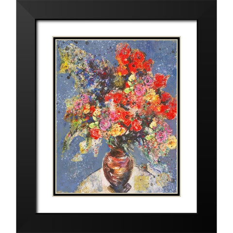 Red And Blue Floral Black Modern Wood Framed Art Print with Double Matting by Wiley, Marta