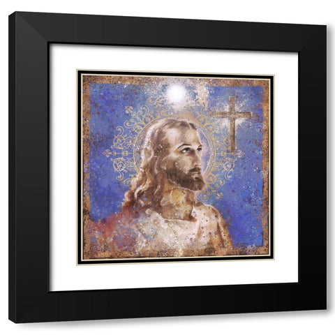 Jesus Rock Star Blue Black Modern Wood Framed Art Print with Double Matting by Wiley, Marta