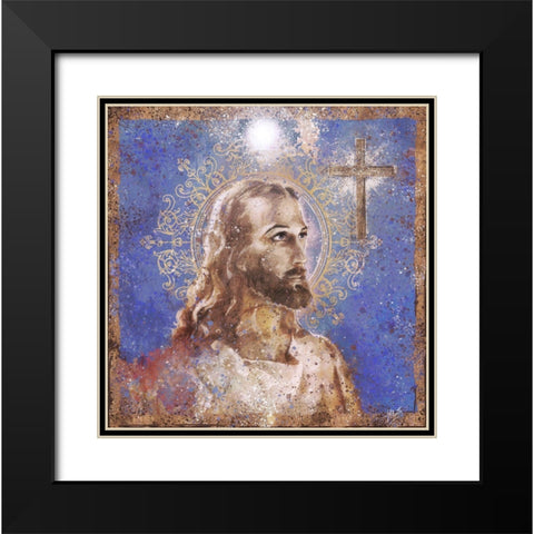 Jesus Rock Star Blue Black Modern Wood Framed Art Print with Double Matting by Wiley, Marta