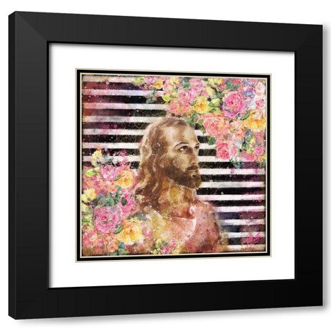 Jesus Rock Star Floral Black Modern Wood Framed Art Print with Double Matting by Wiley, Marta