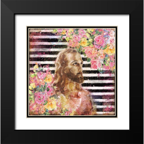 Jesus Rock Star Floral Black Modern Wood Framed Art Print with Double Matting by Wiley, Marta