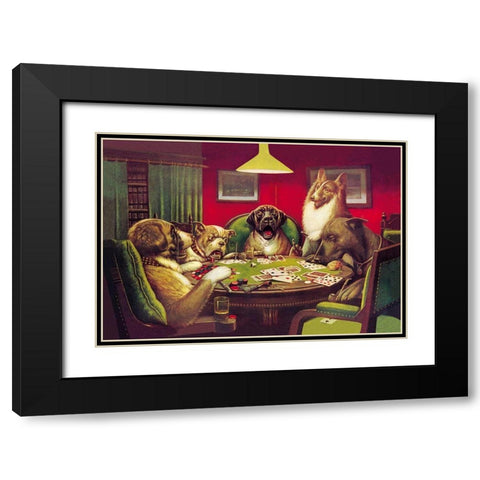 Poker Dogs: Stun, Shock and the Win, 1903 Black Modern Wood Framed Art Print with Double Matting by Coolidge, C.M.