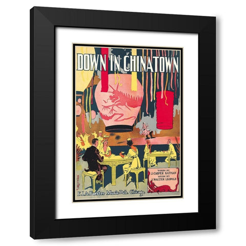 Down in Chinatown Black Modern Wood Framed Art Print with Double Matting by Duli
