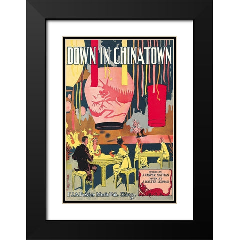 Down in Chinatown Black Modern Wood Framed Art Print with Double Matting by Duli