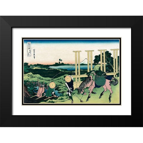Senju in Musashi Province, 1830 Black Modern Wood Framed Art Print with Double Matting by Hokusai