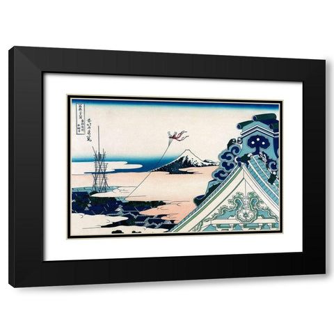 Asakusa Honganji Temple in the Eastern Capital, Edo, 1830 Black Modern Wood Framed Art Print with Double Matting by Hokusai