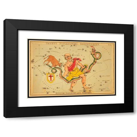 Taurus Poniatowski, Serpentarius, Scutum Sobiesky, and Serpens, 1825 Black Modern Wood Framed Art Print with Double Matting by Aspin, Jehoshaphat