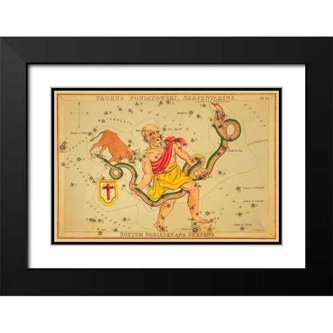Taurus Poniatowski, Serpentarius, Scutum Sobiesky, and Serpens, 1825 Black Modern Wood Framed Art Print with Double Matting by Aspin, Jehoshaphat