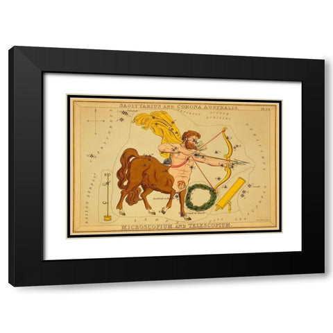 Sagittarius and Corona Australis, Microscopium, and Telescopium, 1825 Black Modern Wood Framed Art Print with Double Matting by Aspin, Jehoshaphat