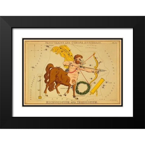 Sagittarius and Corona Australis, Microscopium, and Telescopium, 1825 Black Modern Wood Framed Art Print with Double Matting by Aspin, Jehoshaphat