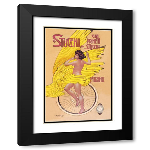 Stucchi Bicycles Black Modern Wood Framed Art Print with Double Matting by Malerba, Gian Emilio