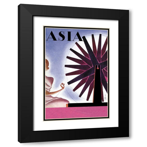 Indias Symbolic Wheel with Title, 1932 Black Modern Wood Framed Art Print with Double Matting by McIntosh, Frank