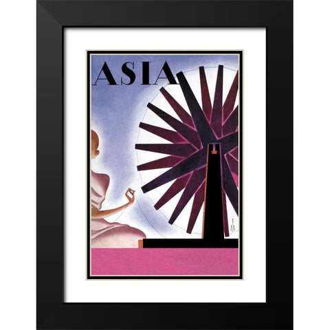 Indias Symbolic Wheel with Title, 1932 Black Modern Wood Framed Art Print with Double Matting by McIntosh, Frank