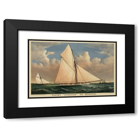 Yacht Puritan of Boston, 1885 Black Modern Wood Framed Art Print with Double Matting by Unknown