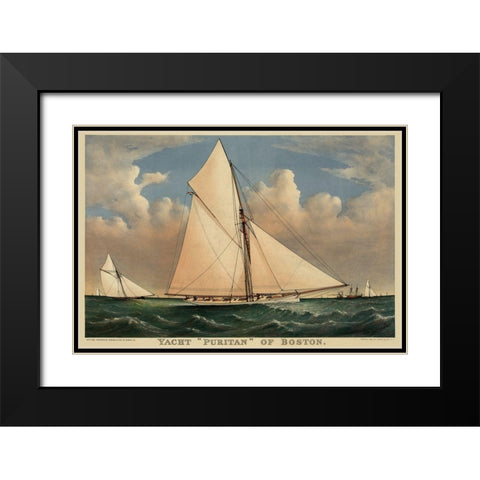 Yacht Puritan of Boston, 1885 Black Modern Wood Framed Art Print with Double Matting by Unknown