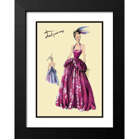 Magenta Evening Gown, 1947 Black Modern Wood Framed Art Print with Double Matting by Unknown