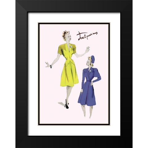 Knee-Length Dresses in Blue and Yellow, 1947 Black Modern Wood Framed Art Print with Double Matting by Unknown