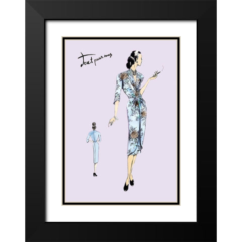 Flowered Dinner Dress, 1947 Black Modern Wood Framed Art Print with Double Matting by Unknown