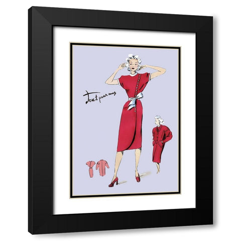 Red Dress with Matching Overcoat, 1947 Black Modern Wood Framed Art Print with Double Matting by Unknown