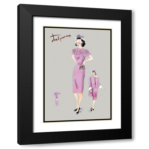 Pink Evening Dress with Overcoat and Hat, 1947 Black Modern Wood Framed Art Print with Double Matting by Unknown