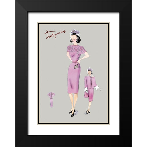 Pink Evening Dress with Overcoat and Hat, 1947 Black Modern Wood Framed Art Print with Double Matting by Unknown
