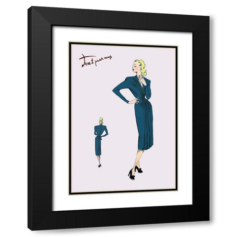 Pleated Long-Sleeved Dress, 1947 Black Modern Wood Framed Art Print with Double Matting by Unknown