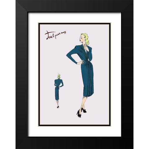 Pleated Long-Sleeved Dress, 1947 Black Modern Wood Framed Art Print with Double Matting by Unknown