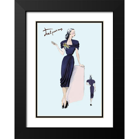 Royal Blue Dress with Corsage, 1947 Black Modern Wood Framed Art Print with Double Matting by Unknown
