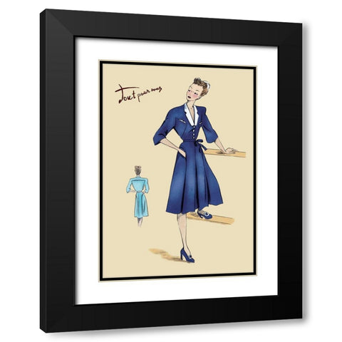 Blue Daytime Dress with Collar and Belt, 1947 Black Modern Wood Framed Art Print with Double Matting by Unknown