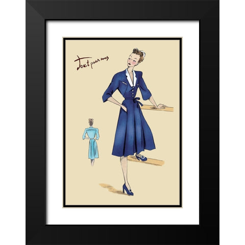 Blue Daytime Dress with Collar and Belt, 1947 Black Modern Wood Framed Art Print with Double Matting by Unknown