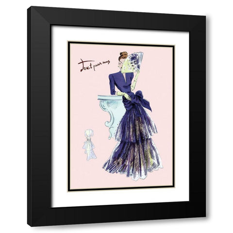 Royal Blue Evening Dress with Fan, 1947 Black Modern Wood Framed Art Print with Double Matting by Unknown