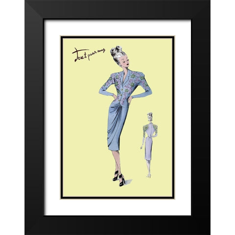 Floral Evening Dress, 1947 Black Modern Wood Framed Art Print with Double Matting by Unknown