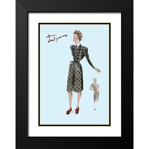 Casual Plaid Dress, 1947 Black Modern Wood Framed Art Print with Double Matting by Unknown
