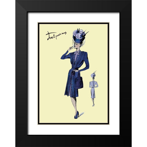 Pleated Dress with Hat and Vail, 1947 Black Modern Wood Framed Art Print with Double Matting by Unknown