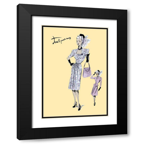 Fashionable Dress with Bag and Hat, 1947 Black Modern Wood Framed Art Print with Double Matting by Unknown