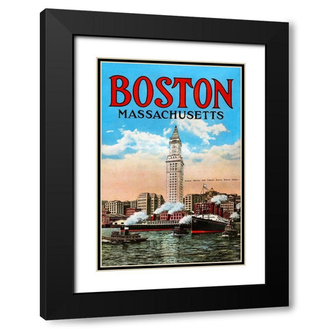 Boston Massachusetts Black Modern Wood Framed Art Print with Double Matting by Unknown