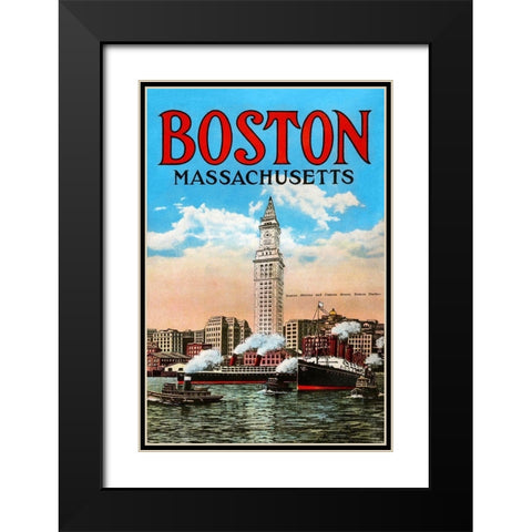 Boston Massachusetts Black Modern Wood Framed Art Print with Double Matting by Unknown