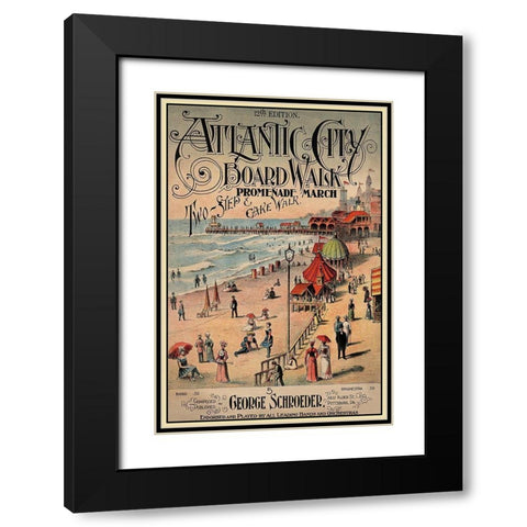 Atlantic City Board Walk Promenade March Black Modern Wood Framed Art Print with Double Matting by Unknown