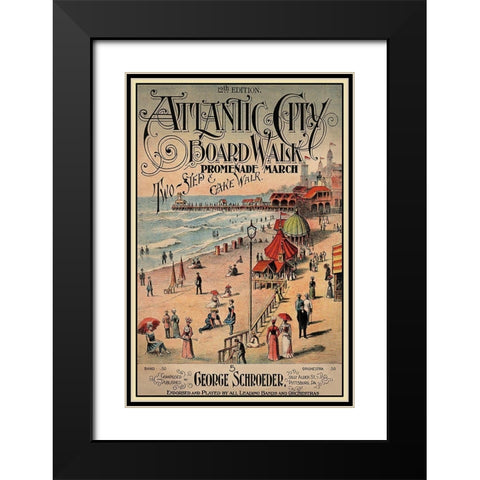 Atlantic City Board Walk Promenade March Black Modern Wood Framed Art Print with Double Matting by Unknown